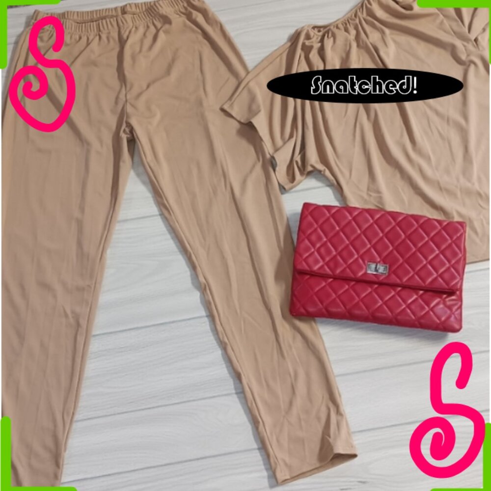 Women Solid Color V-Neck Long-Sleeved Top Casual Two-Piece Sets